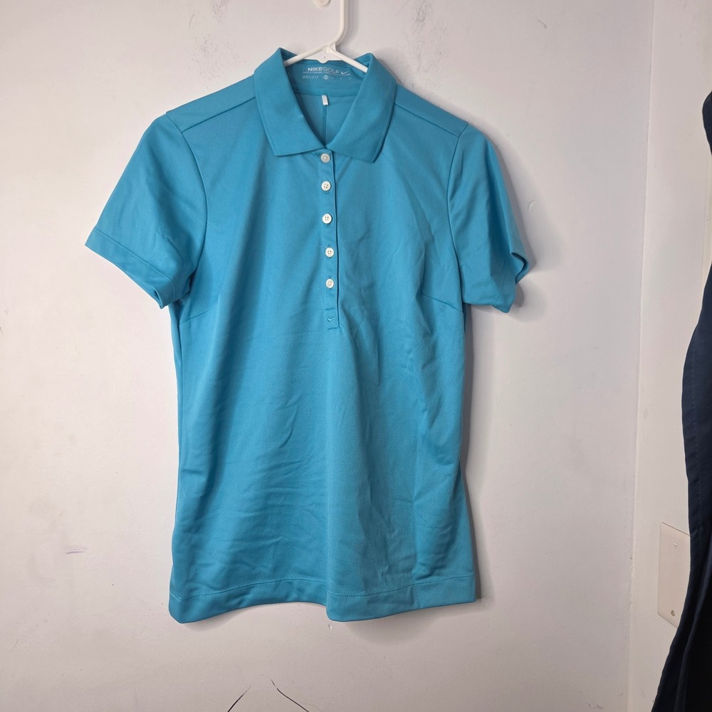 Nike Golf Womens Dri-FIT Polo Shirt Medium Cyan Blue Short Sleeve Button‎ Up Top